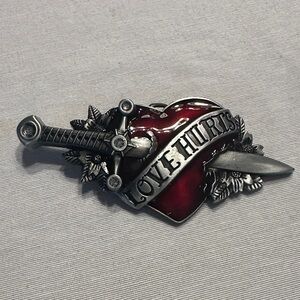 NWOT, Love Hurts Sword and Heart Brooch - Red and Silver Color